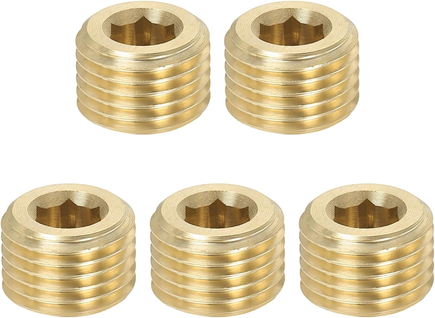 PATIKIL 1/4 inch Male BSP Pipe Plug Internal Hex Thread Socket, 5 Pack Hex Counter Sunk Solid Brass Pipe Plug Fitting Set for Pipe Air Tanks