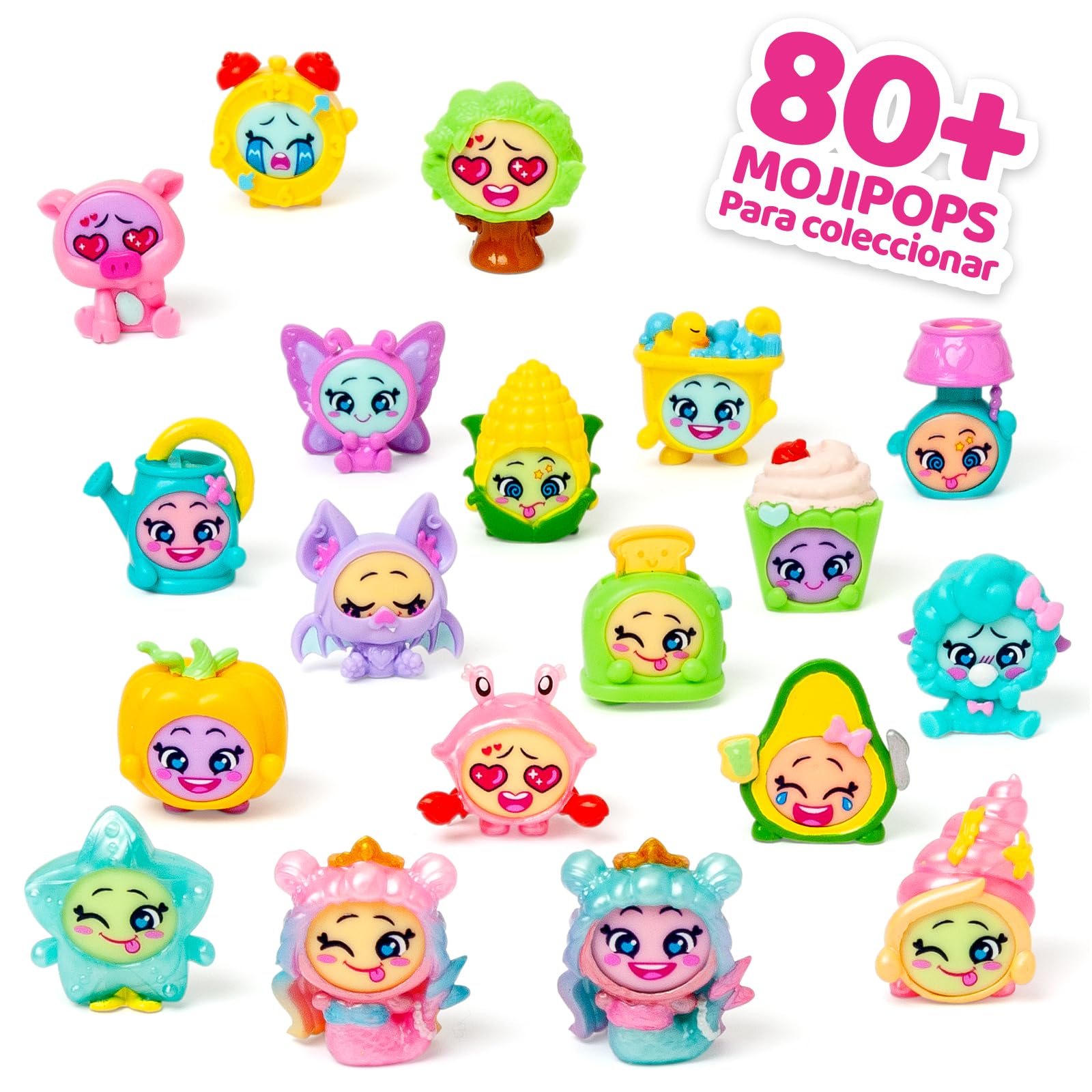 MOJI POPS Pearl Series – One Pack. Caja con 24 Sobres Sorpresa con Figuras coleccionables con caritas Reversibles. Cada sobre Contiene 1 Mojipop Sorpresa y 1 Checklist