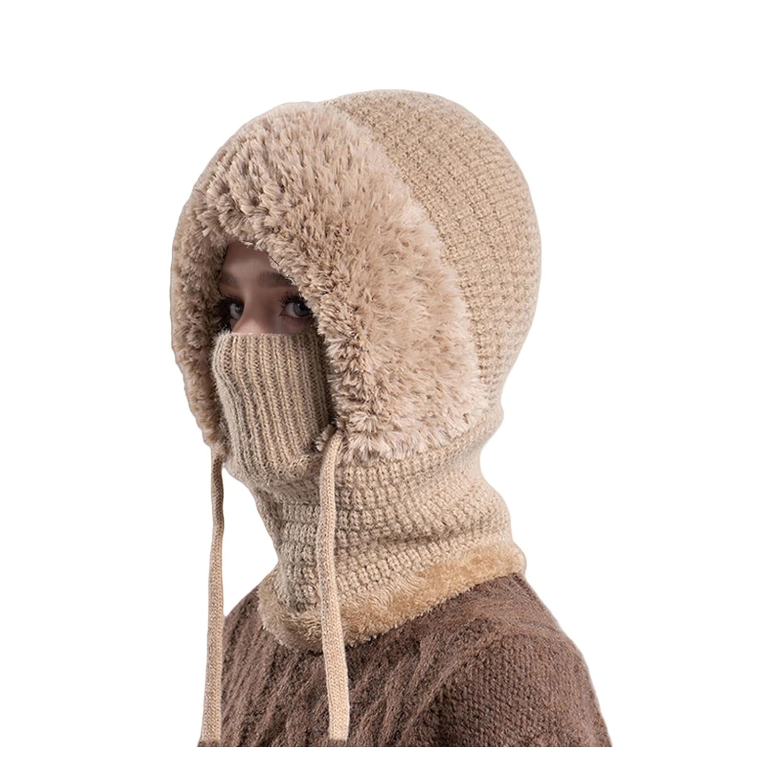 3 in 1 Beanie Hat with Scarf and Mask for Women Men Fall Winter Warm Knitted Windproof Balaclava