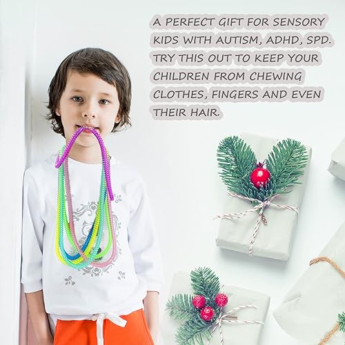 Miniatura 7 de Paquete de 12 collares masticables para niños sensoriales, pulseras de bobina elástica, juguetes sensoriales para niños con autismo, ansiedad, TDAH,