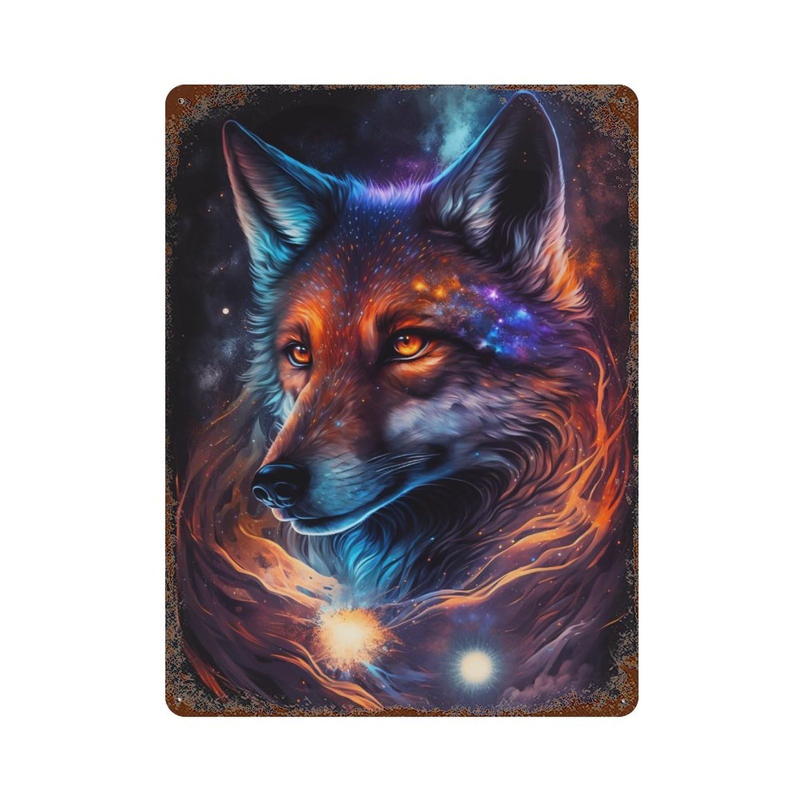 Cosmic Wolf Portrait-52 Decorative Tin Sign 15.7"x11.8", Shabby Chic Decor for Garage, Pub Or Kitchen
