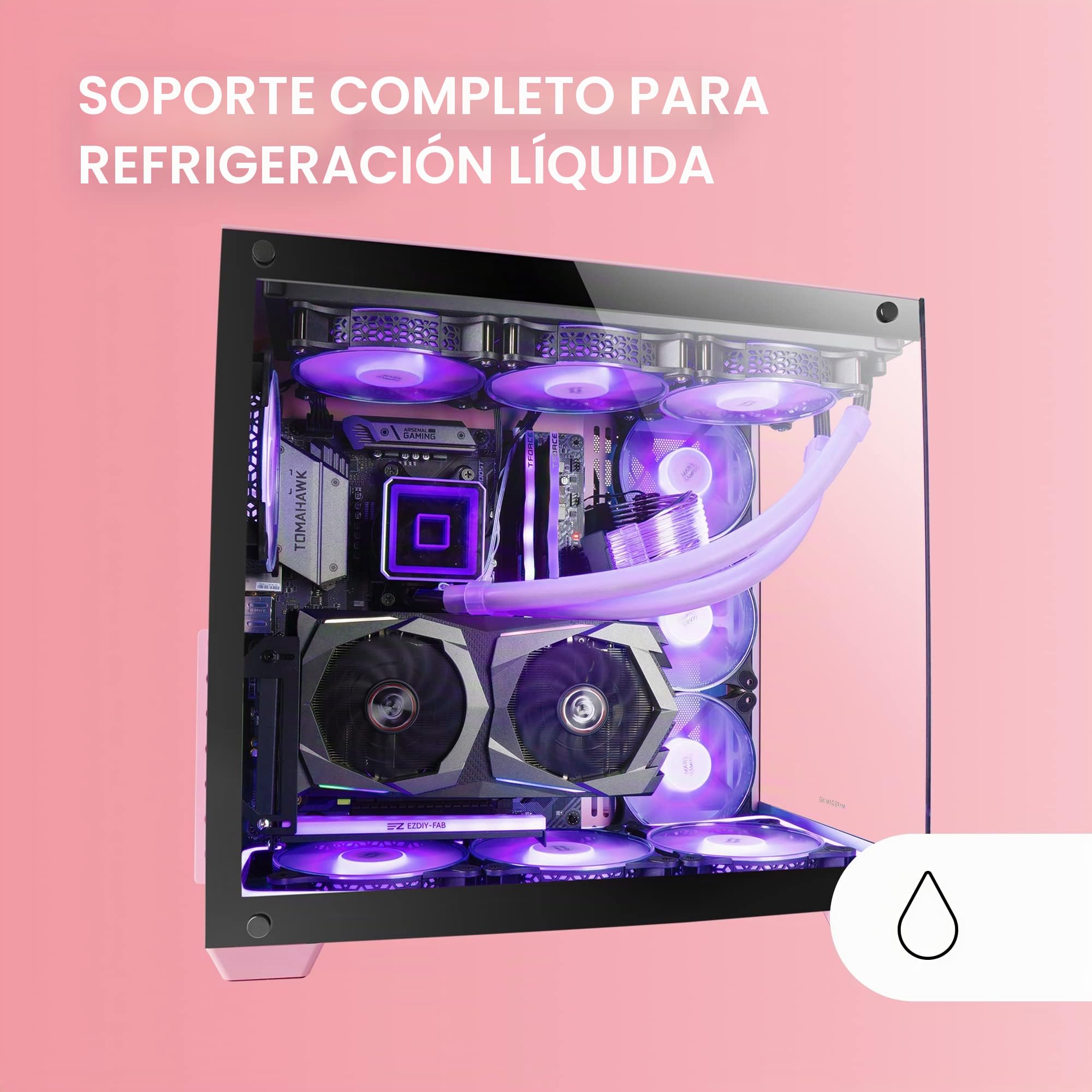 Mars Gaming MCV4, Torre Gaming Custom XXL E-ATX, Ventana Cristal Templado Lateral y Frontal Sin Marco, Estructura Modular Doble Cámara, Rosa