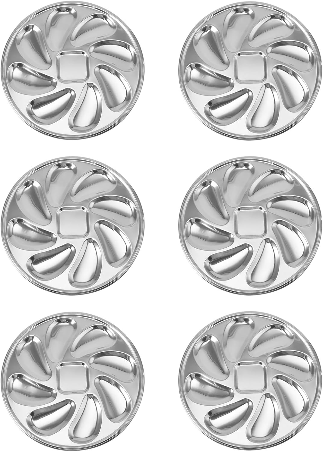 6 Pcs Oyster Plate, Stainless Steel 8 Slots Oyster Grill Pan with Center Slot Multi-Functional Grill Pan for Oysters and Scallop, Sauce and Lemon