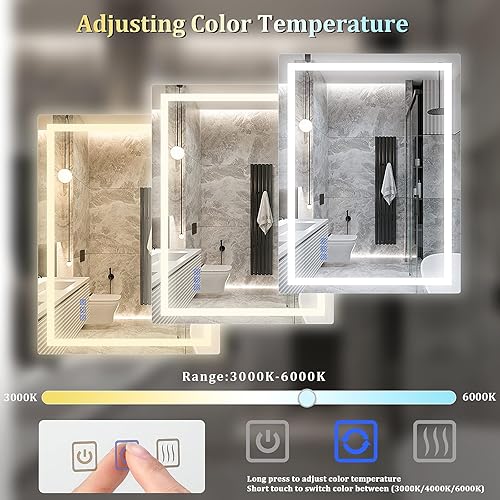Miniatura 3 de SOVELA Espejo de baño LED de 28 x 36 pulgadas con luces, 3000 K-6000 K, espejos de pared regulables, antiniebla, a prueba de agua, función de