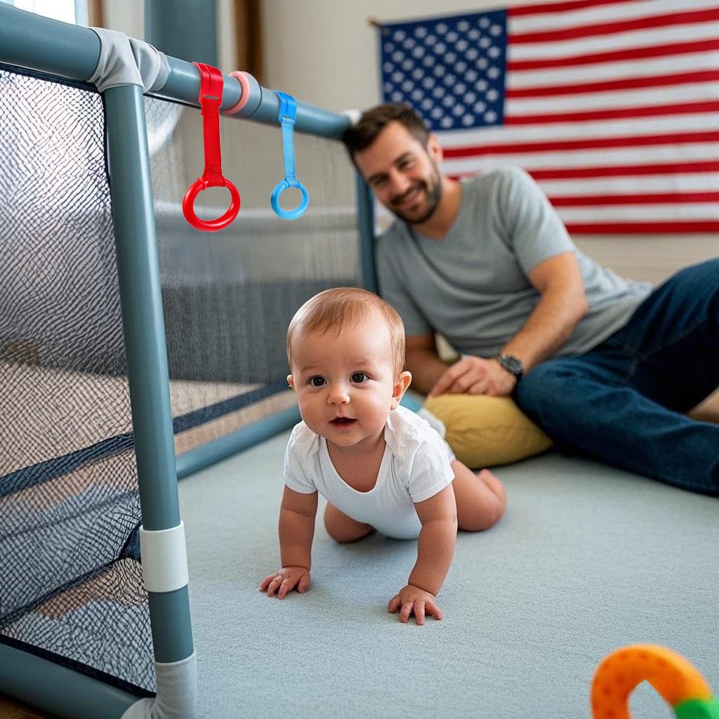 Baby Pull up Rings,playpen Accessories,Baby Toddler Walking Assistant Pull up Ring，playpen Pull up Rings，Strengthen Muscles,Perfect for Early Standing Practice, Boost Baby's First Steps!8PCS 4Colors