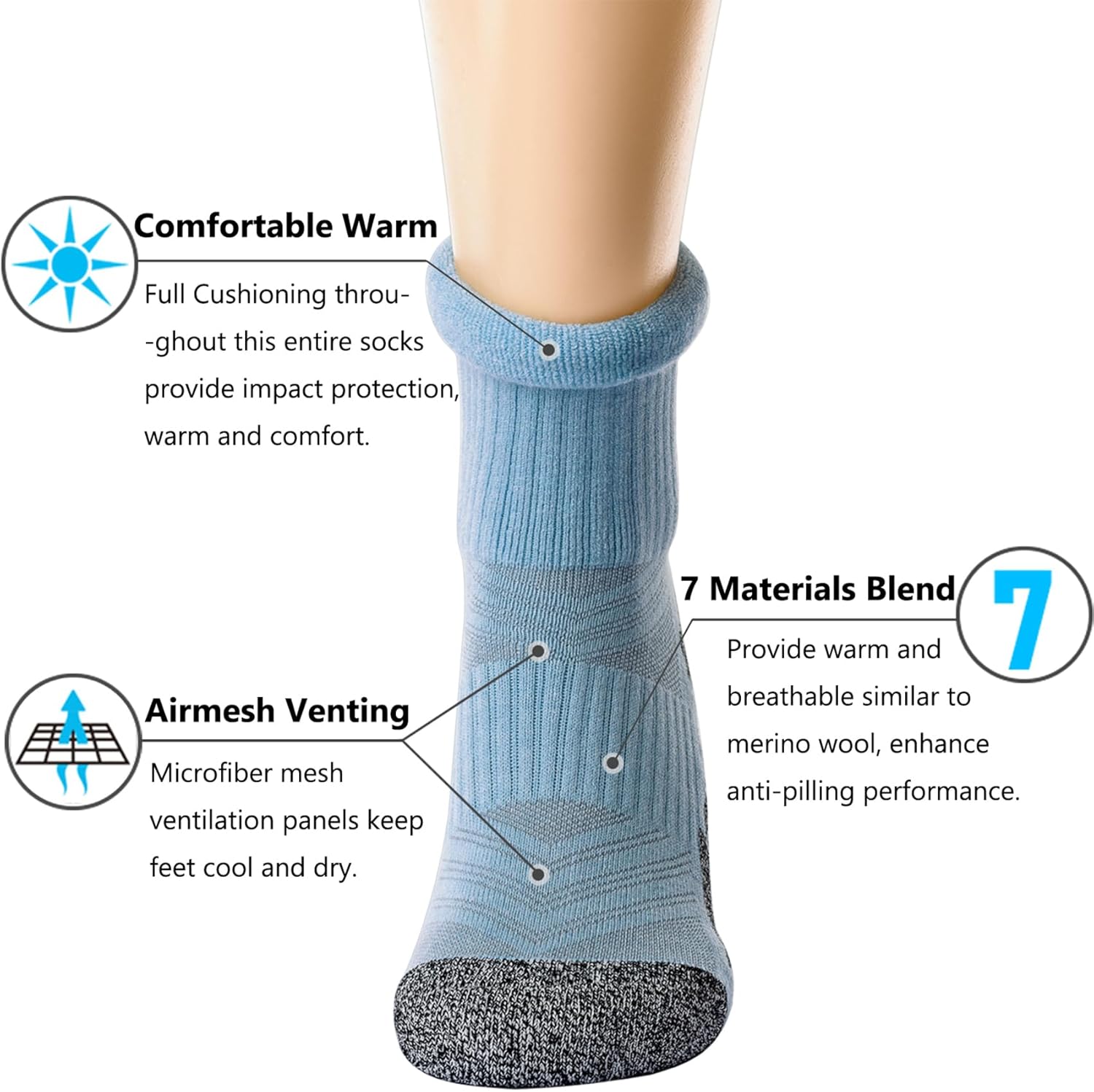 CWVLC Crew Hiking Socks, Cushion, Moisture Wicking, Arch Compression Boot Socks - Image 5