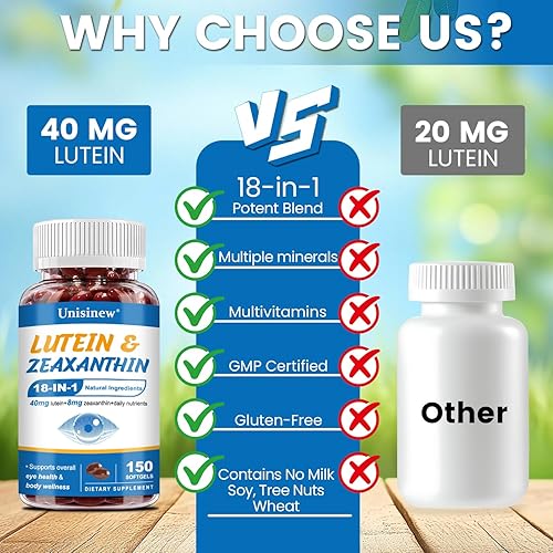 Miniatura 7 de Suplemento de luteína y zeaxantina, vitaminas para los ojos, 40 mg de luteína y 8 mg de zeaxantina con vitaminas C, E, zinc, omega-3 y CoQ10 para