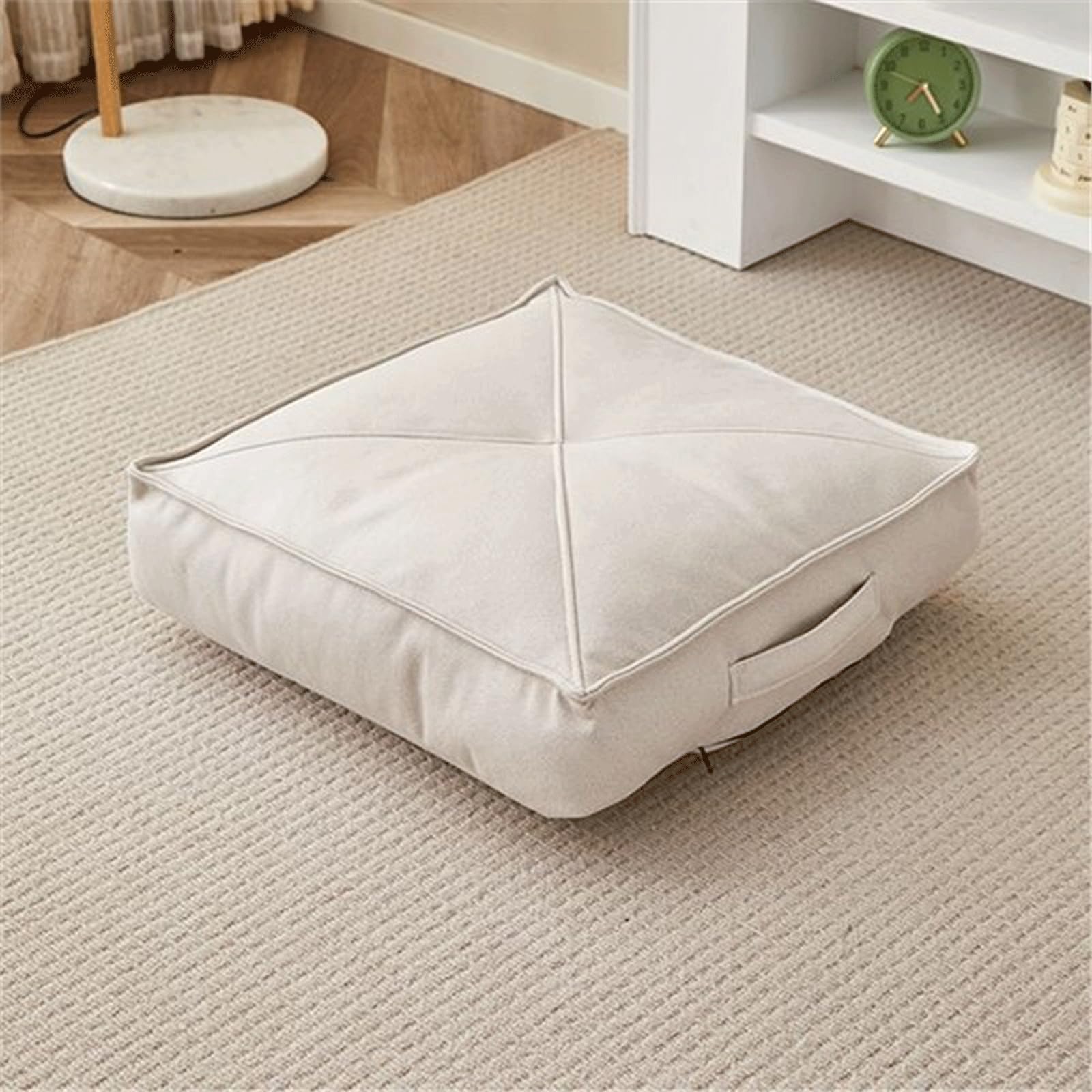 15 cm dickes japanisches Bodenkissen, quadratisches Kunstleder-Sitzkissen, tragbar, wasserdicht, Matte, Kissen für Yoga, Wohnzimmer, Schlafzimmer, Fenstersitz (Größe: 60 x 60 x 15 cm, Farbe: Beige)