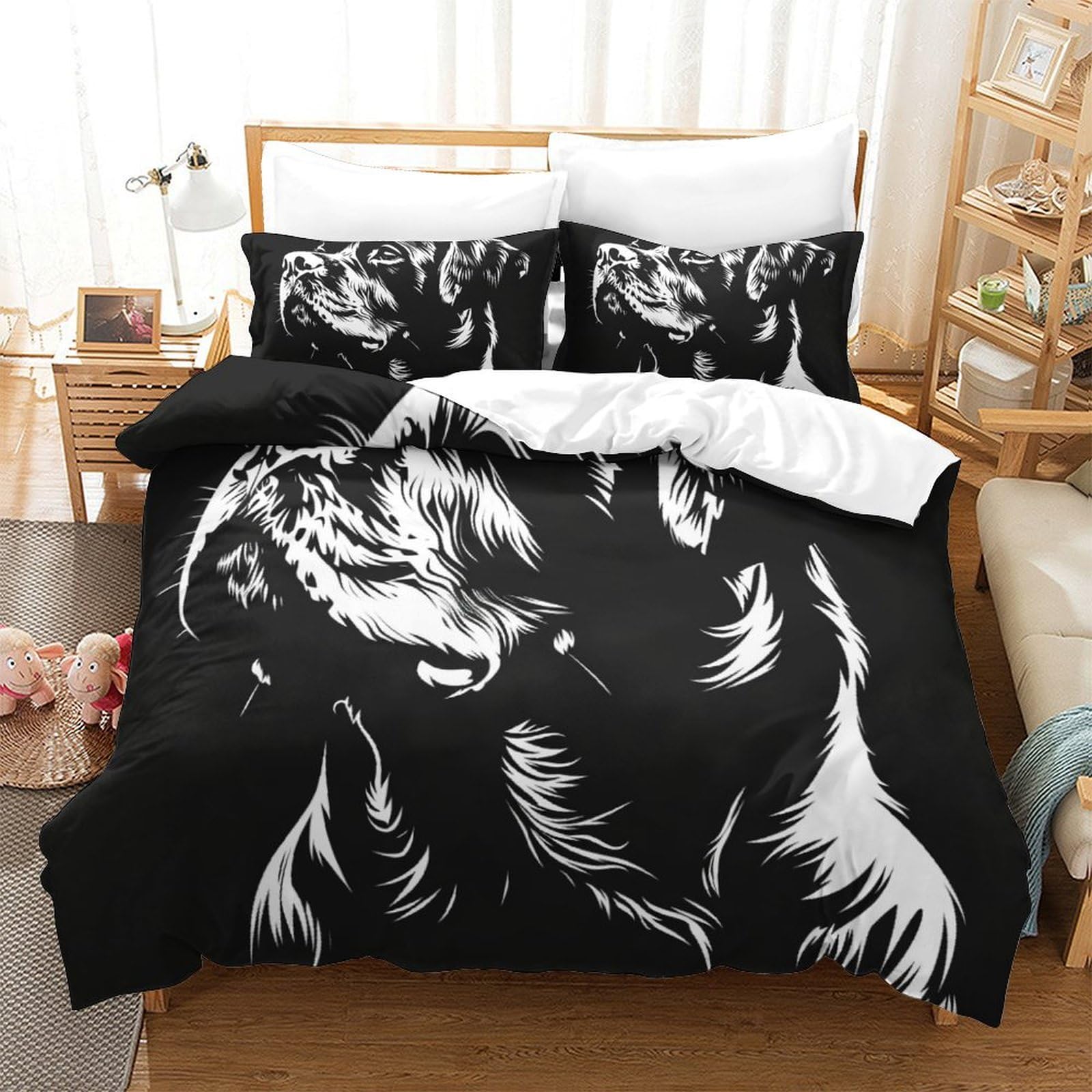 Set de housse de couette 3 pièces 260x220 cm imprimé 3D Chien Rowena en microfibre