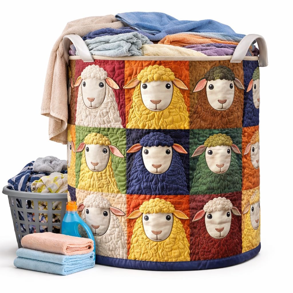 Quilted Laundry Basket with Handles,3 Sizes Foldable Quilted Storage Basket (A4,S(14in*18in)) — image 1