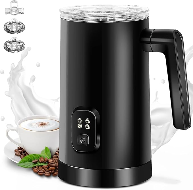 BURNNOVE Electric Milk Frother 350ml Automatic Milk Steamer 600W 4 in 1 Milk Foam Maker Milk