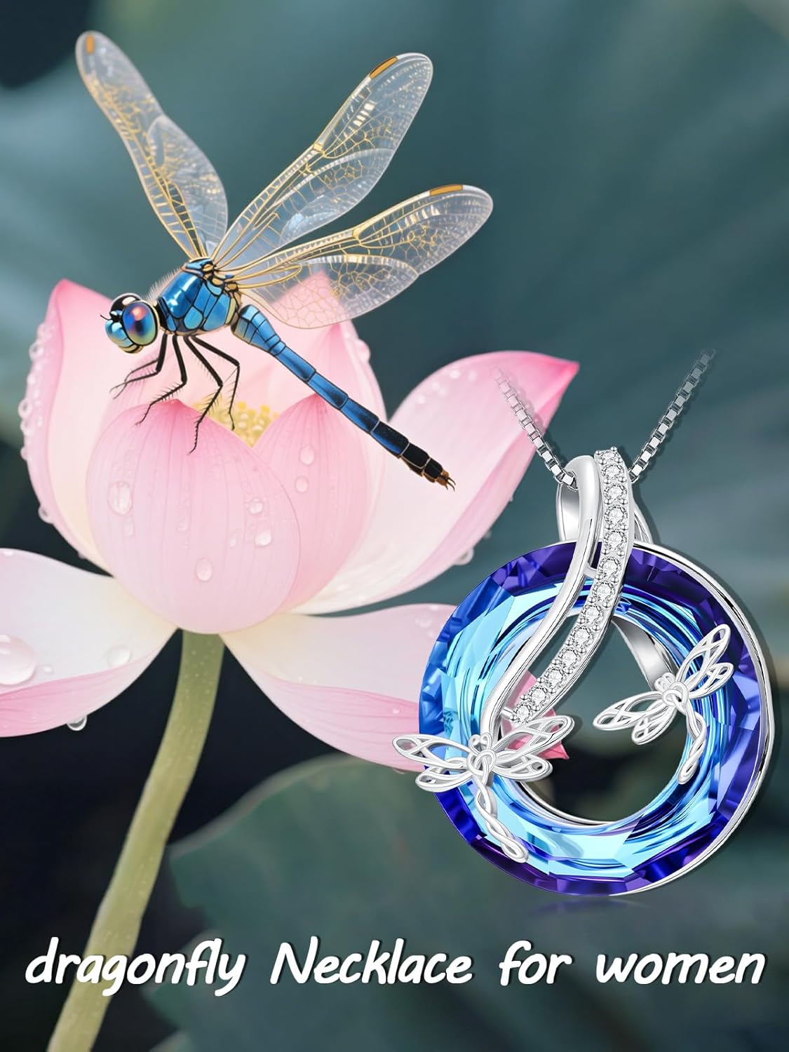 WINNICACA Butterfly/Dragonfly/Bee Necklace for Women 925 Sterling Silver Blue Crystal Honeybee Pendant Cute Animal Flower Jewelry Birthday Gift for Her Wife - Image 2
