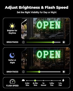 40 x 12 Inch LED Open Sign for Business - Timer via BT APP & Remote Control, Ultra Bright Large Open Sign with 14 Flash Modes, 6 Dimming Levels & 6 Speed Control for Salon Cafe Restaurant(Green & White)