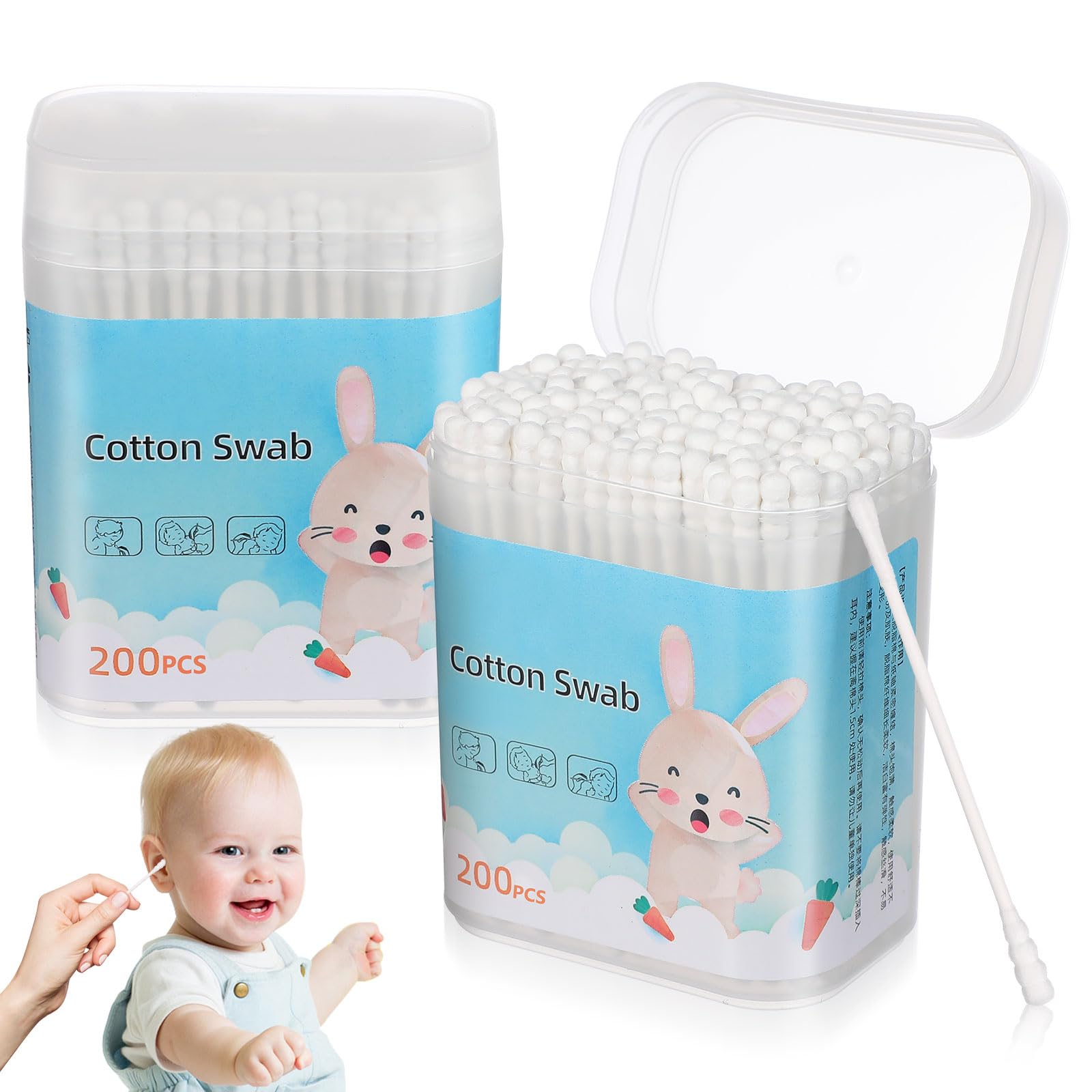 Cotton Buds, Double-Ended Soft & Gentle Ear Buds(1 x Pack of 400) - Made from 100% Pure Cotton and Paper Sticks for First Aid, Baby Care, Beauty and Skin Care