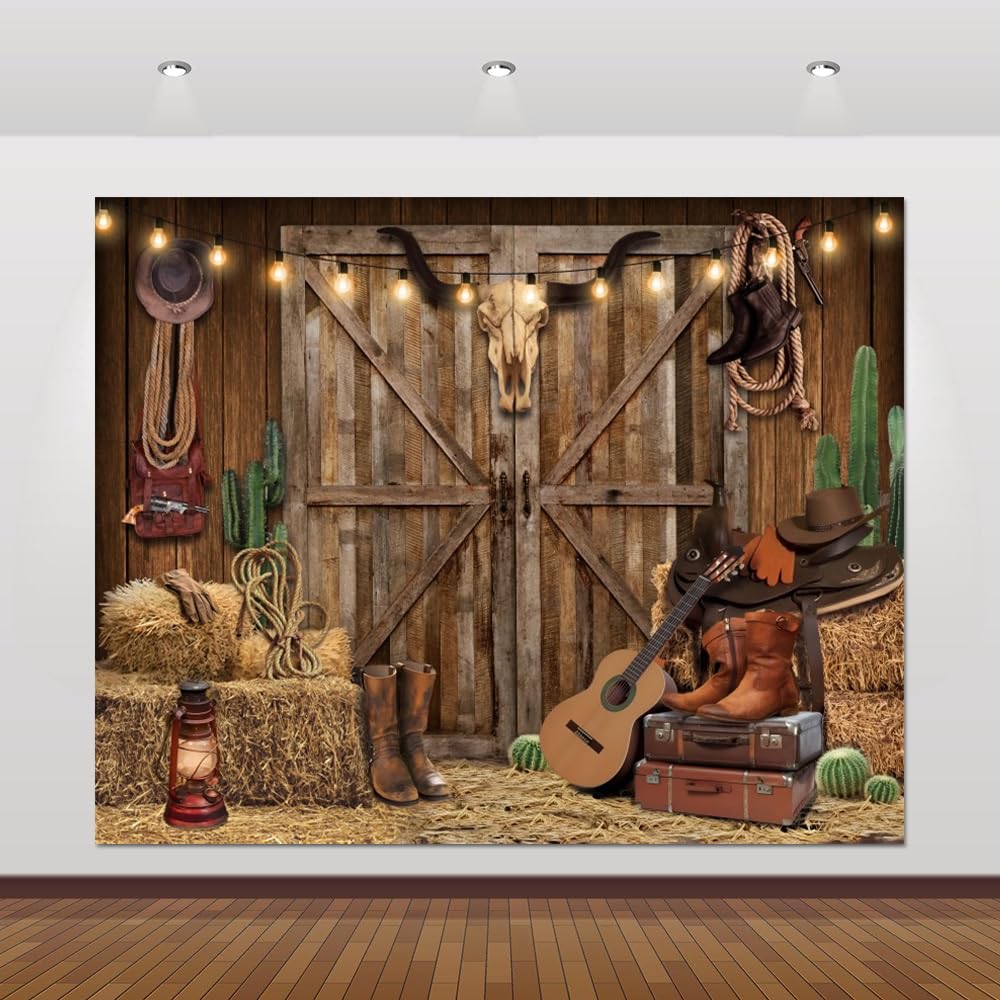 ChloropLastid Western Cowboy Backdrop 10x8ft Large Western Party Background Wild West House Barn Banner for Kids Boy Children Western Cowboy Theme Birthday Party Decorations Photoshoot Decor