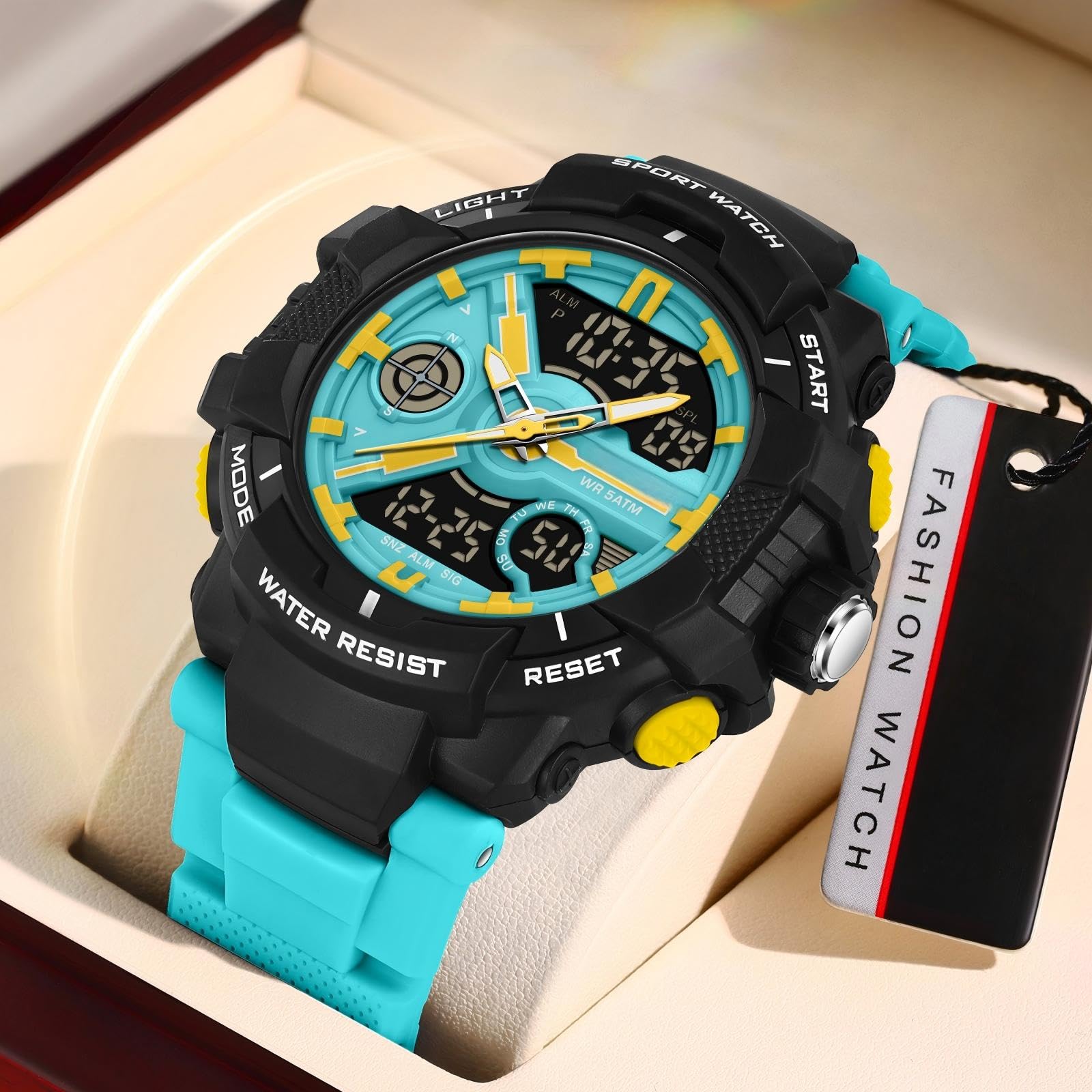 Relojes coloridos para hombre, para deportes al aire libre, resistente al agua, con alarma LED, fecha, doble dial y cronómetro