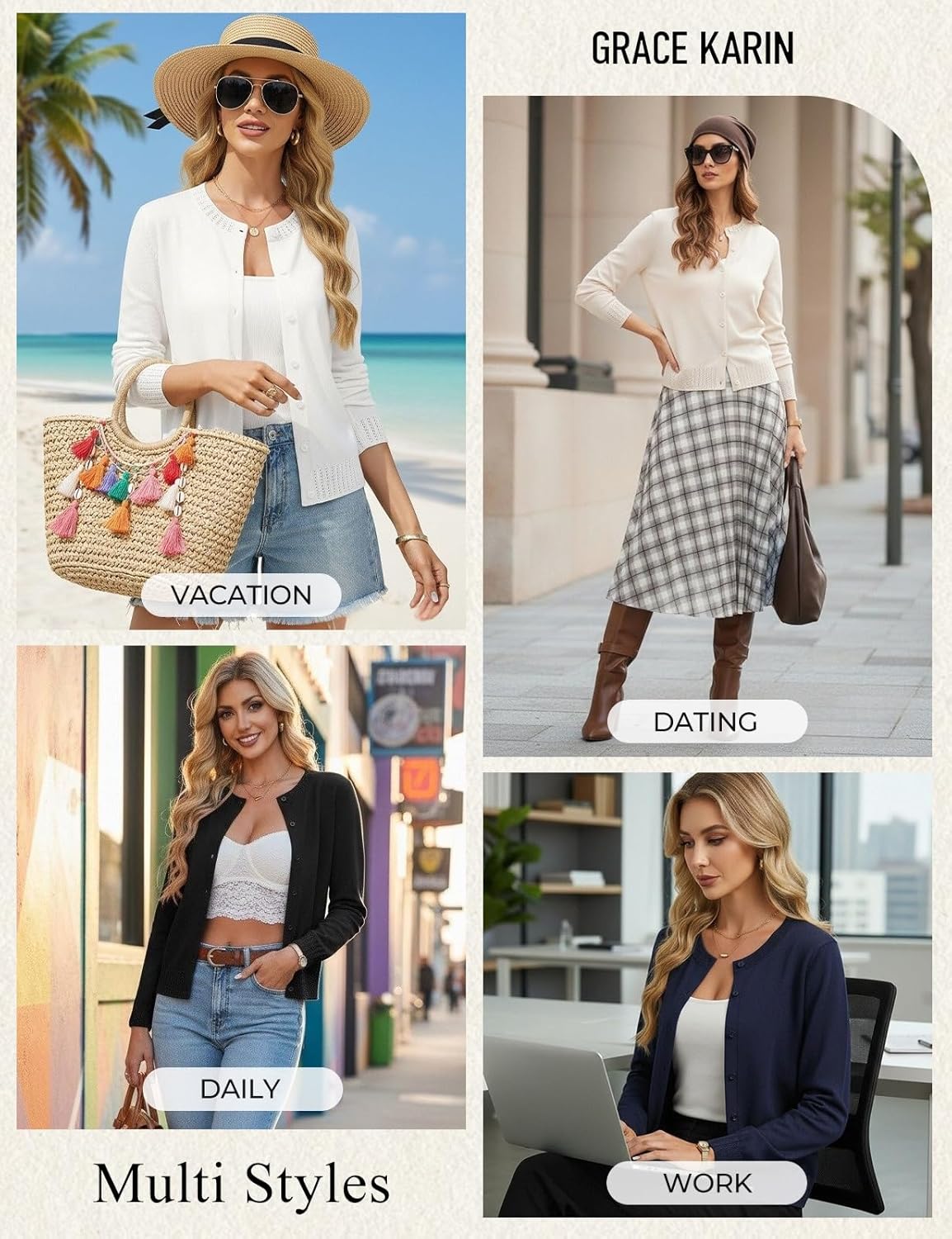 GRACE KARIN Womens Cropped Cardigan Sweaters Trendy Lightweight Shrugs Button Up Long Sleeve Knit Tops - Image 6