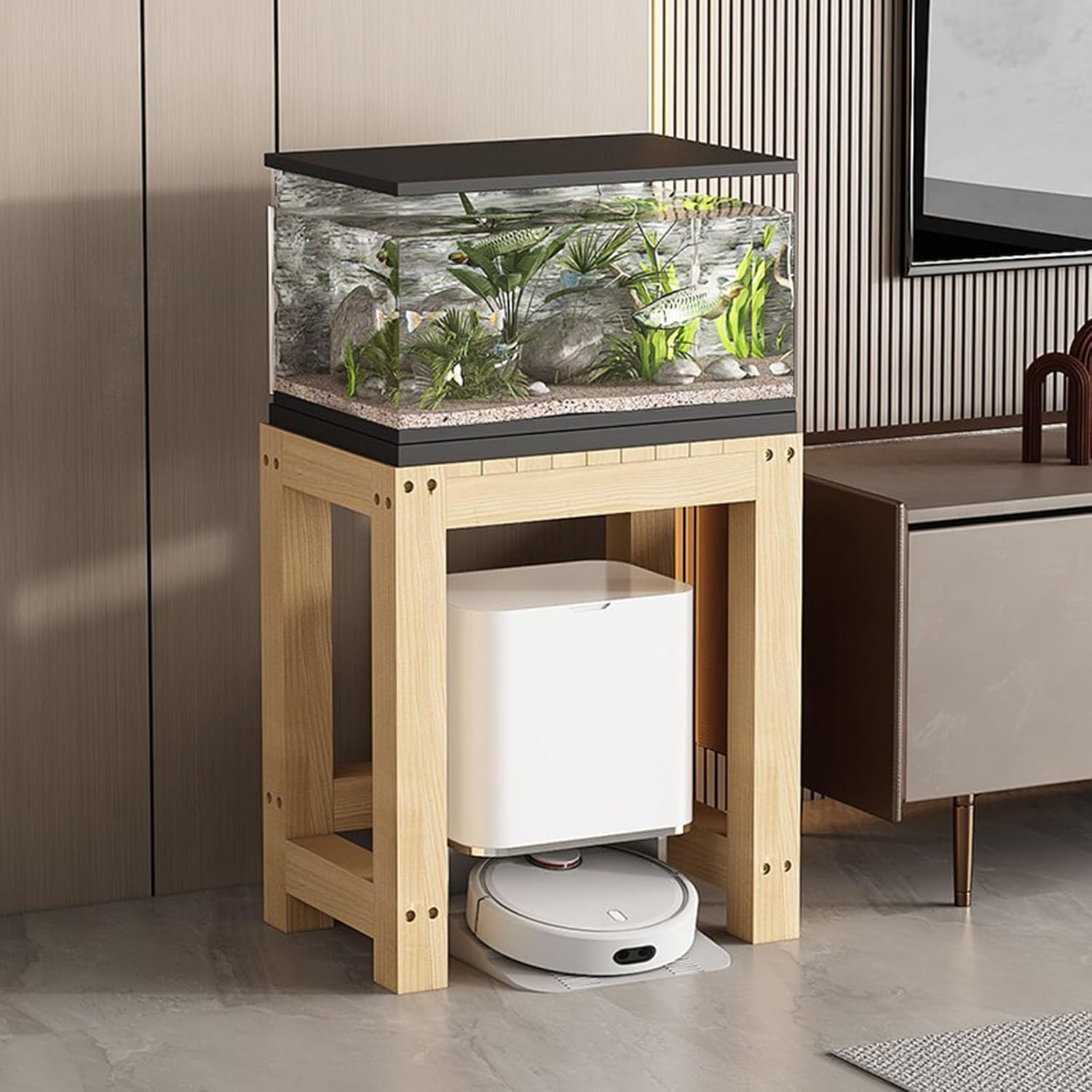 Solid Wood Aquarium Stand Multi - Functional Storage Rack Fish Tank Shelf With Non-Slip Feet and Thickened Boards Suitable for Living Rooms and Offices 50x40cm/19.7x15.7in