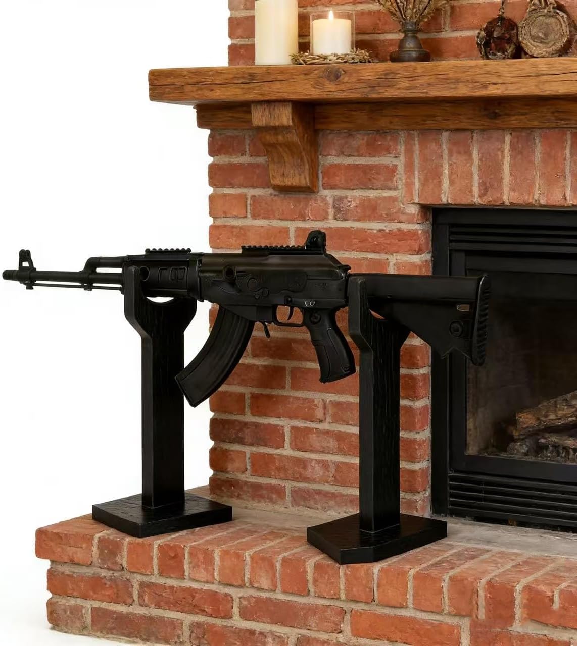 Rifle, Long Gun Display Stand, for Displays and Shows, Wood (6+8"/8+10" High) Sold AS 2pcs (Black, 8+10”)