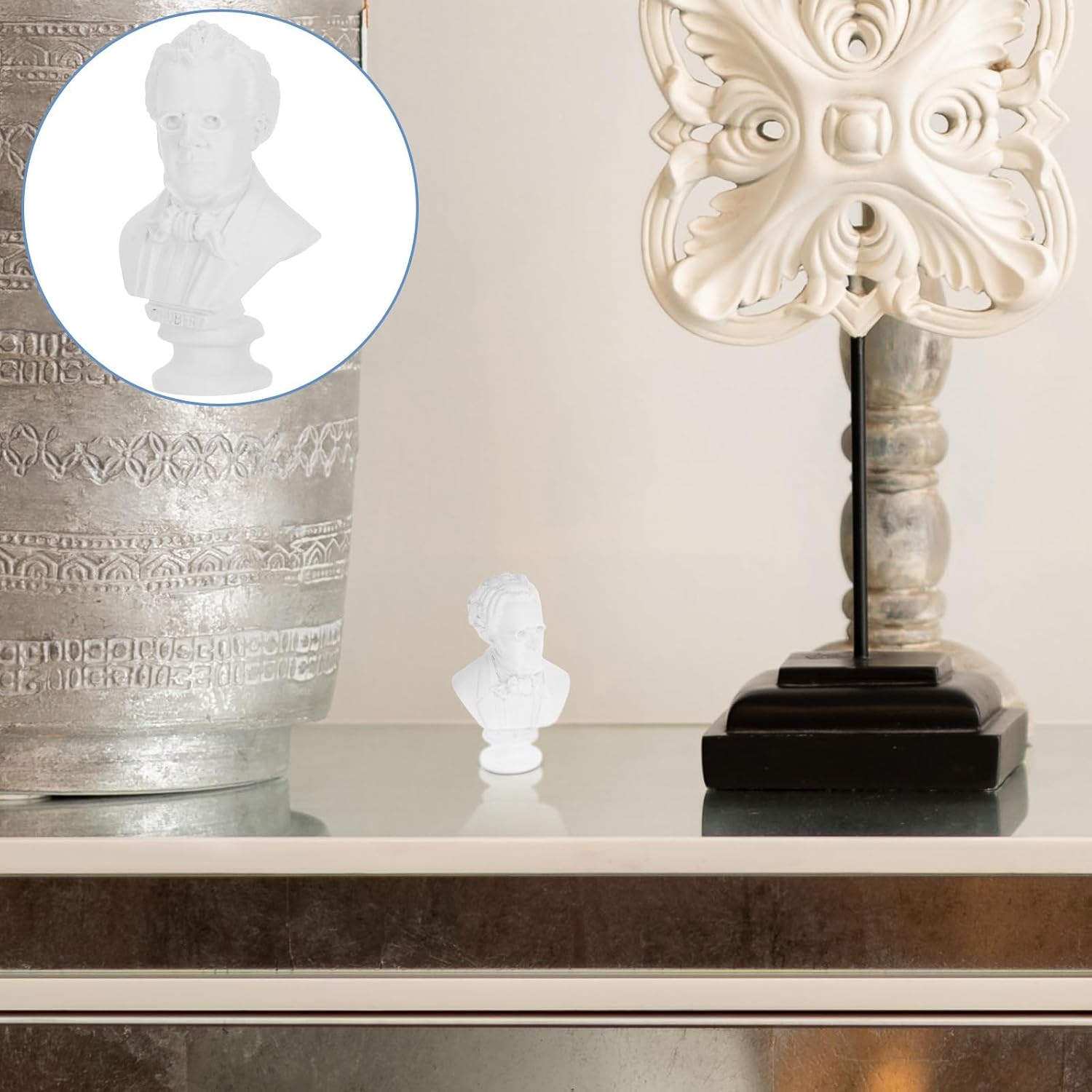 WOONEKY Resin Musician Bust Statue White European Style Desktop Decor