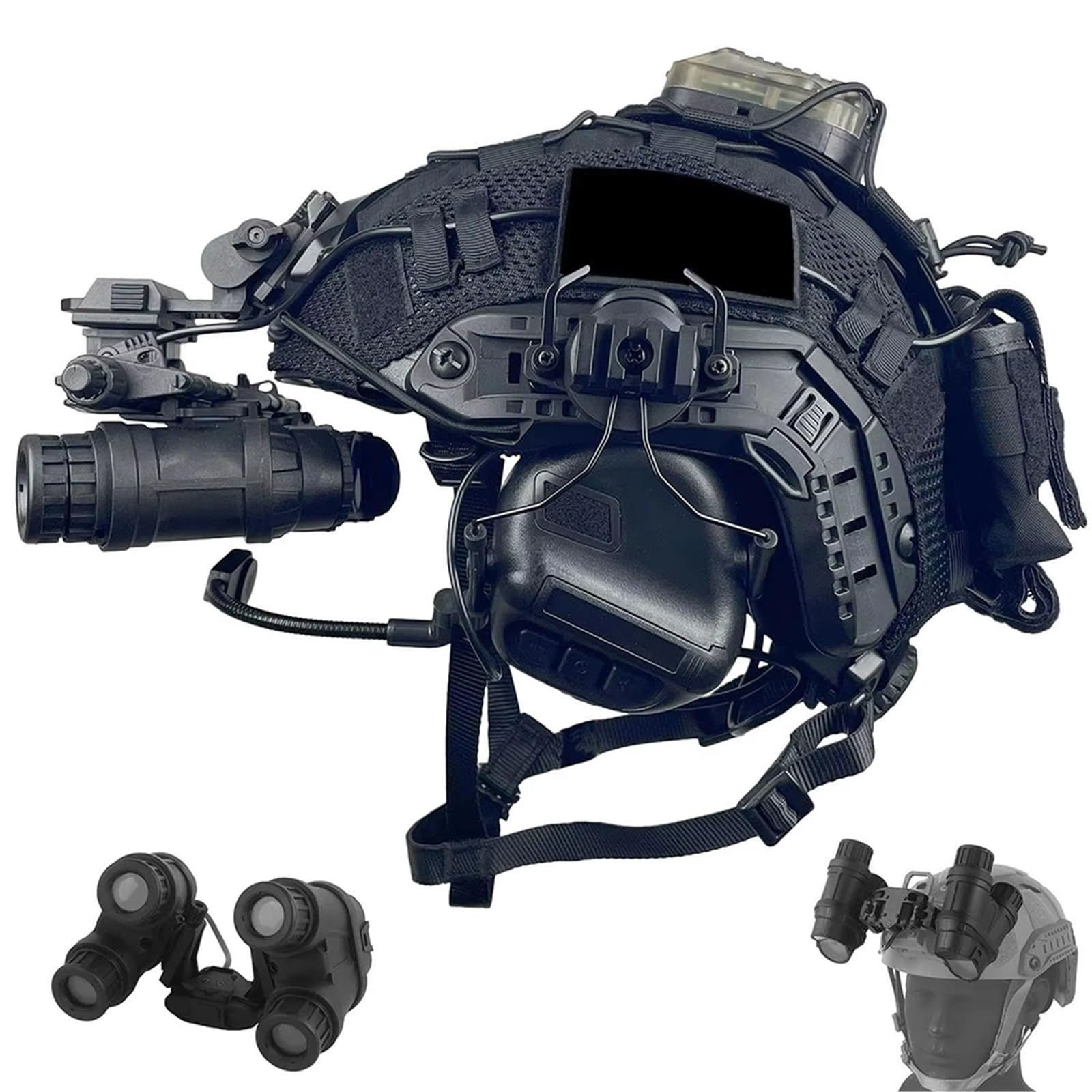 PJ Fast Tactical Airsoft Helmet Set - GPNVG-18 Night Vision Model With L4G24 NVG Mount, Headset, Signal Light & Counterweight Pouch For Hunting Wargame Cosplay Game