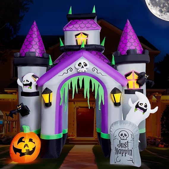 ZPISF Halloween Inflatables 12 FT Haunted House Castle Archway Outdoor Decorations, Large Halloween Arch Blow Up Yard Decorations for Front Lawn Garden Decor
