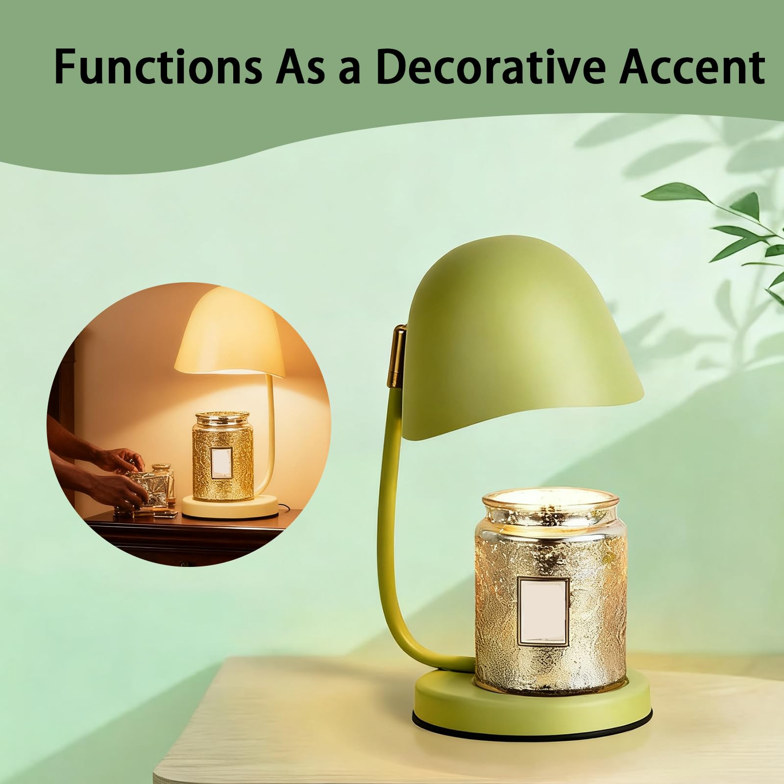 Lámpara calentadora de vela romántica con temporizador,Lámpara de mesa de vela de fusión en forma de cáscara de huevo Aromaterapia eléctrica,Calentador de cera atenuable para decoración Matcha Green
