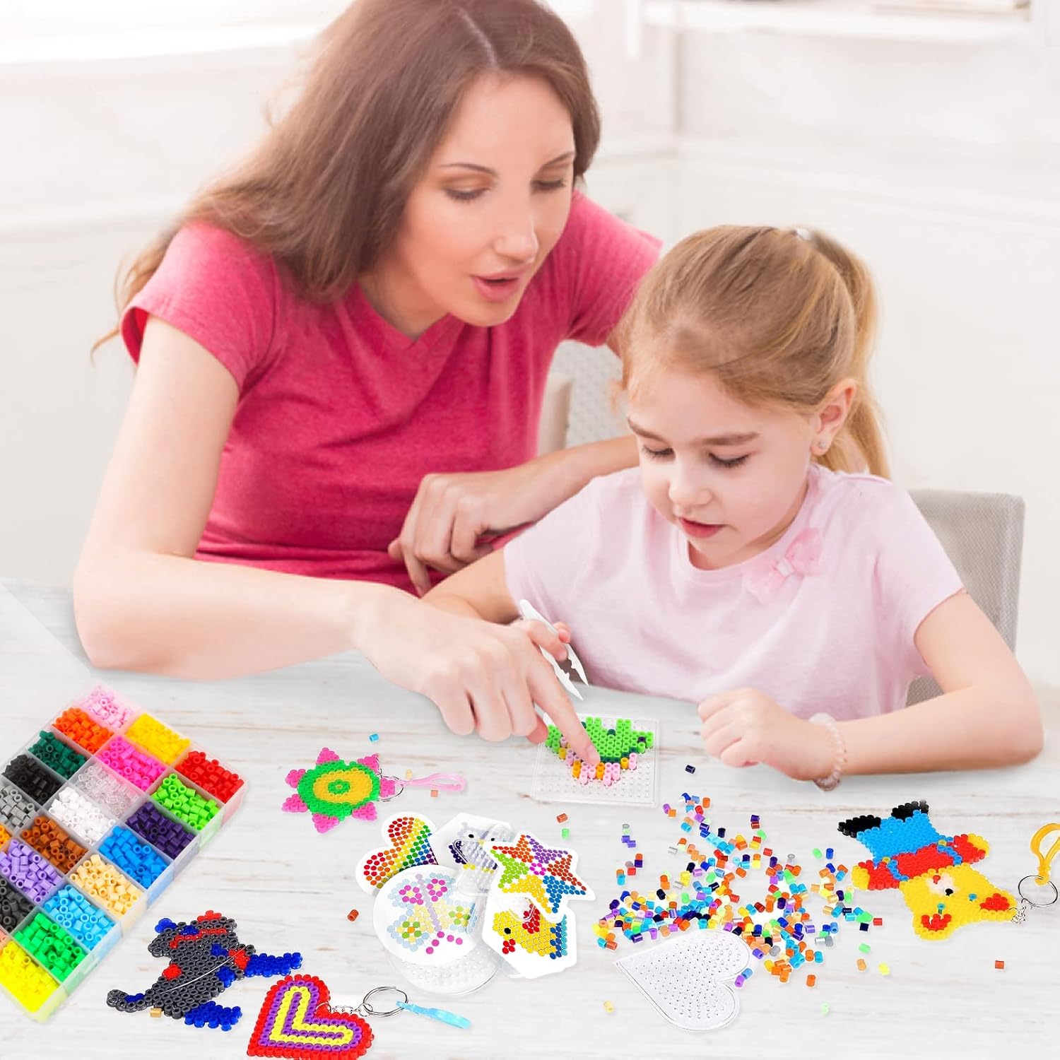 Sanlebi Fuse Beads Kit 4000Pcs, Bead Set Craft Kits for Kids with Pegboards, Tweezers, Children