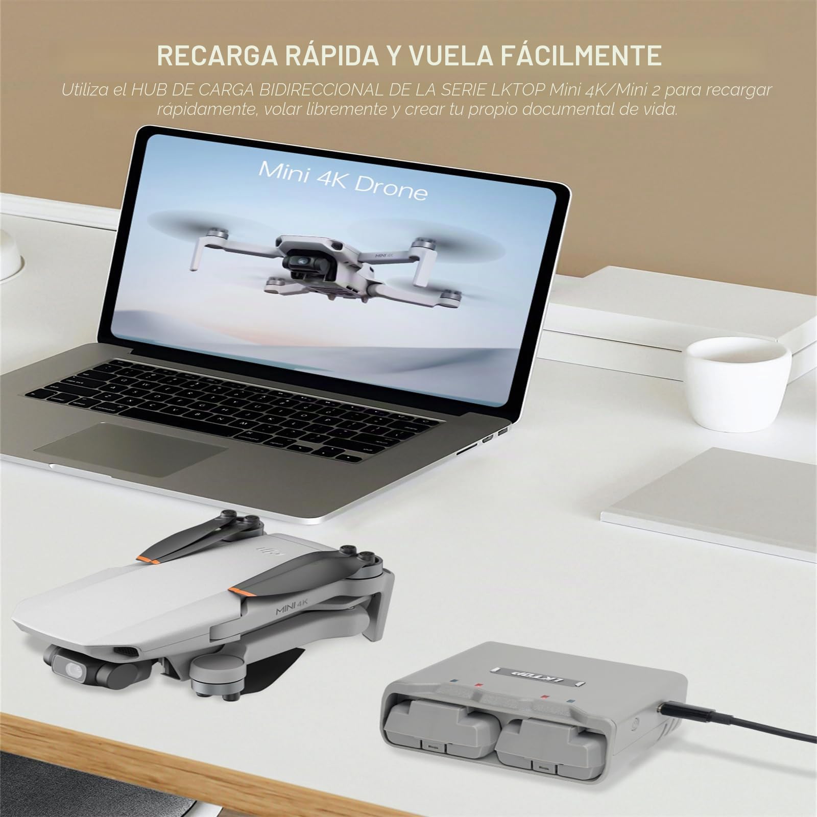 Hub de Carga Bidireccional para DJI Mini 2/Mini 4K - Batería y Accesorios (Gris)
