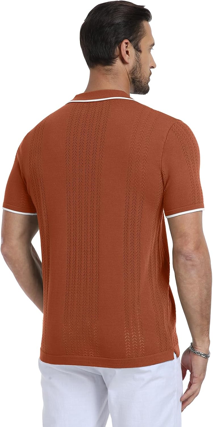 KUYIGO Men's Knit Hollow Out Polo Shirts Short Sleeve Button Collared Shirt Fashion Casual Summer Tops - Image 5