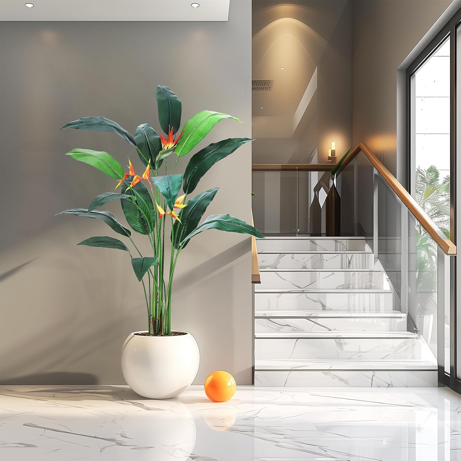 7FT Realistic Bird of Paradise Artificial Plant | 17-Trunk Silk Faux Tree with 3 Flowers, Fake Floor Plant for Indoor/Outdoor Home Decor