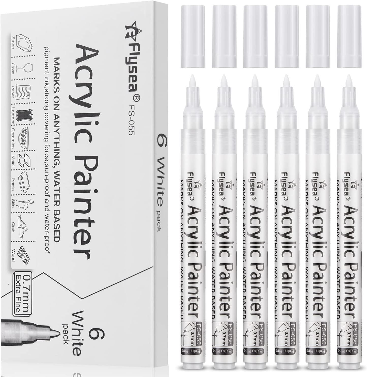 Paint Pens White Marker 6 Pack,0.7mm Acrylic White