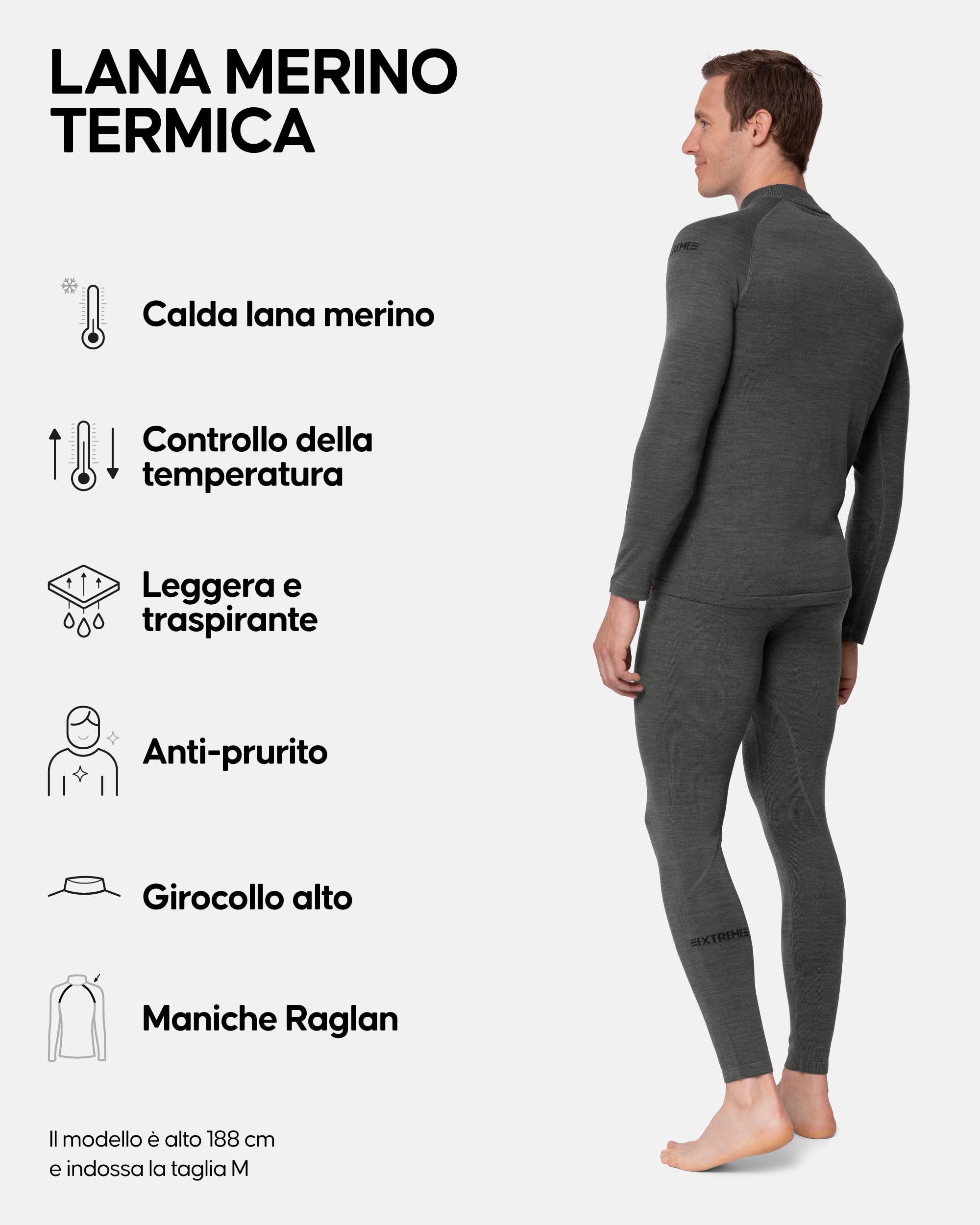DANISH ENDURANCE Completo Termico Uomo in Lana Merino, per Il Freddo Estremo, Pantaloni Lunghi da Uomo, Maglia Termica Invernale