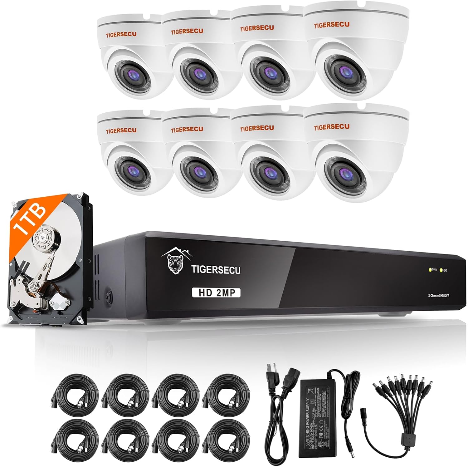 TIGERSECU 1080P 8-Channel 8 Dome Cameras DVR Security Bundle with 1TB HDD