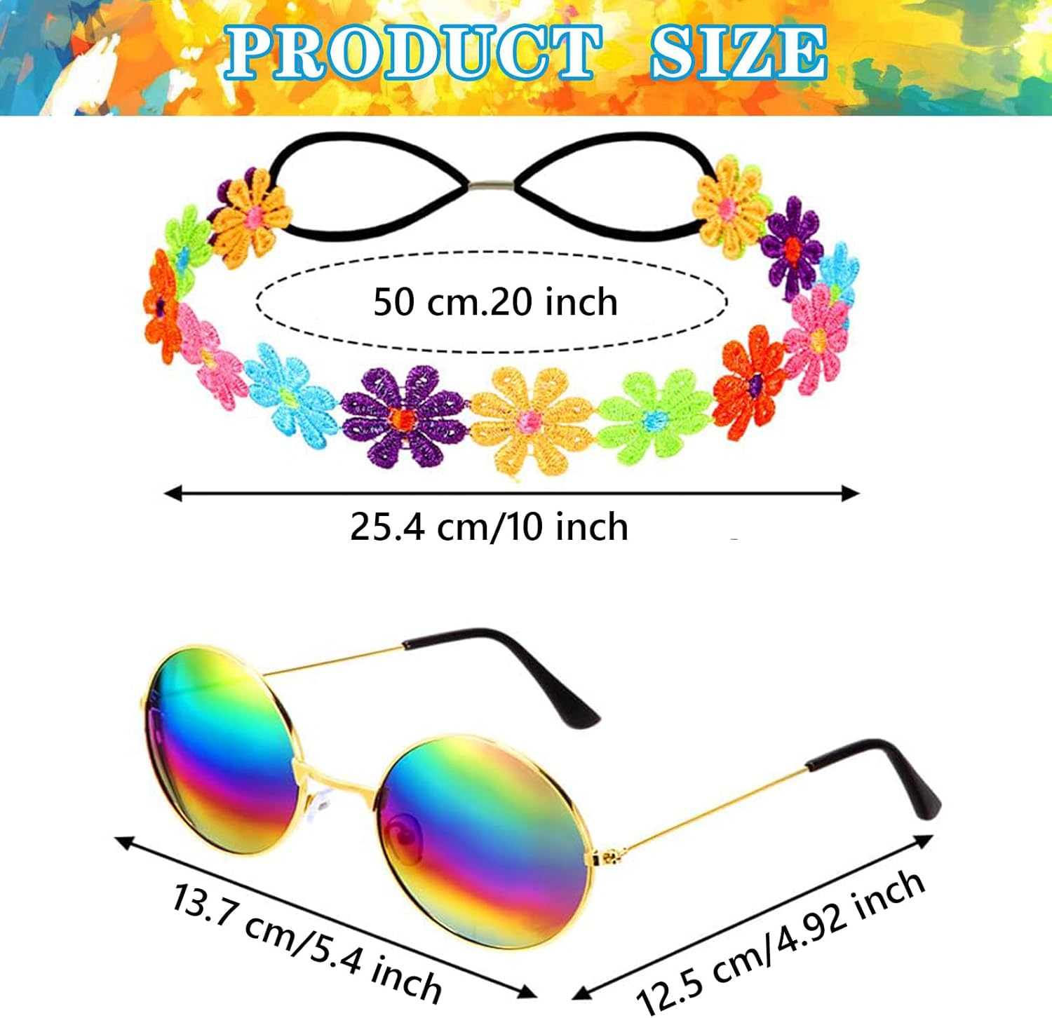 5 Pcs Hippie Costume Accessories Set Women, 60s 70s Party Dressing Accessory Peace Sign Necklace Party Decorations for Party - Image 2