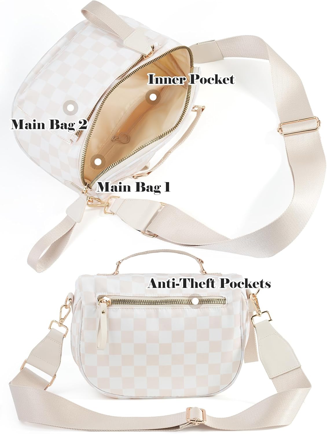 Checkered Crossbody Bag Bum Bag For Women,Spacious Checkered Purse Fanny Packs,Upgraded Version With Carry Handle - Image 4