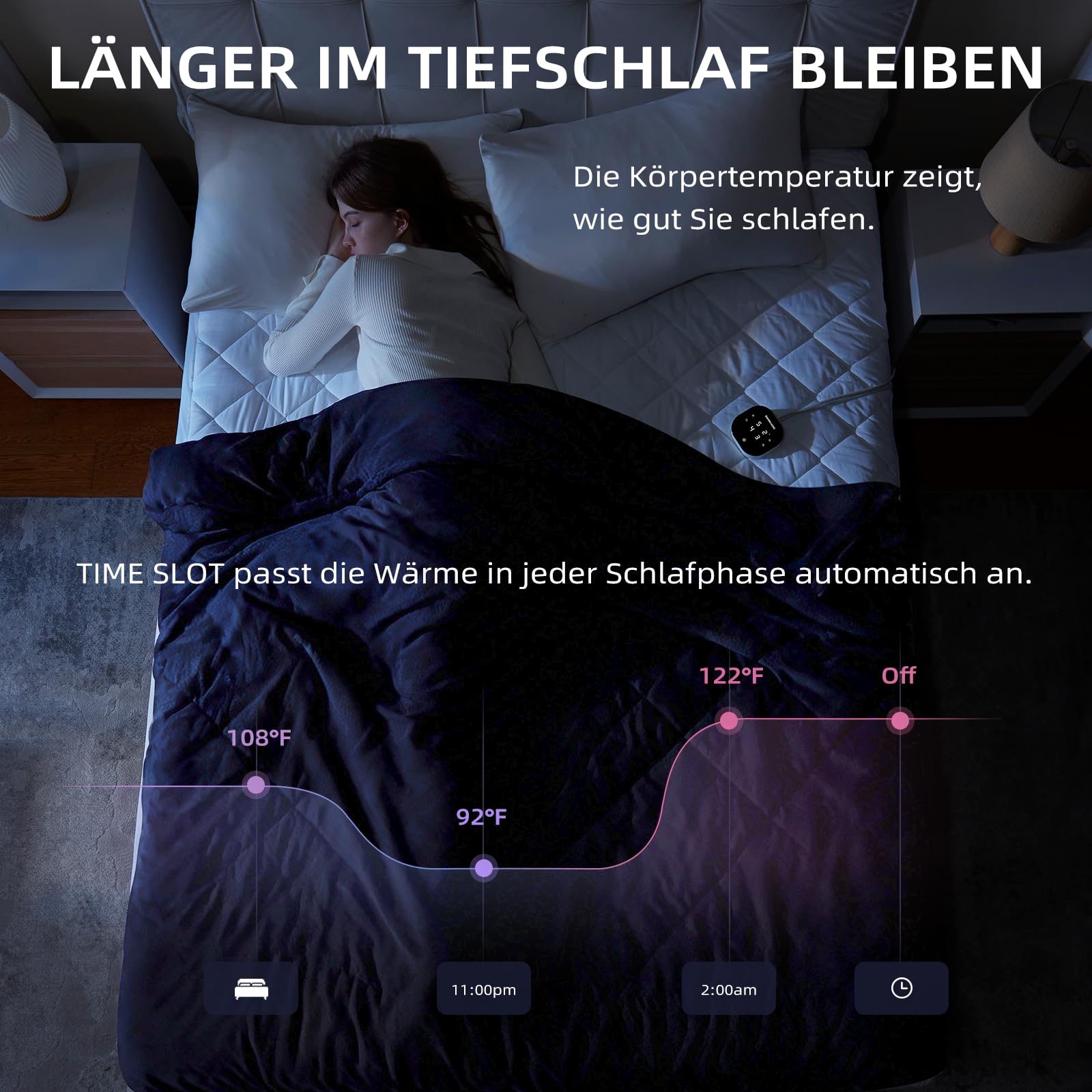 WLAN-Wärmeunterbett 160×200 cm (Queen Size), elektrisches Heizunterbett mit 9 Heizstufen, 1–12 Std. Abschaltautomatik, extra Tiefe Taschen, maschinenwaschbar, diamantgesteppt