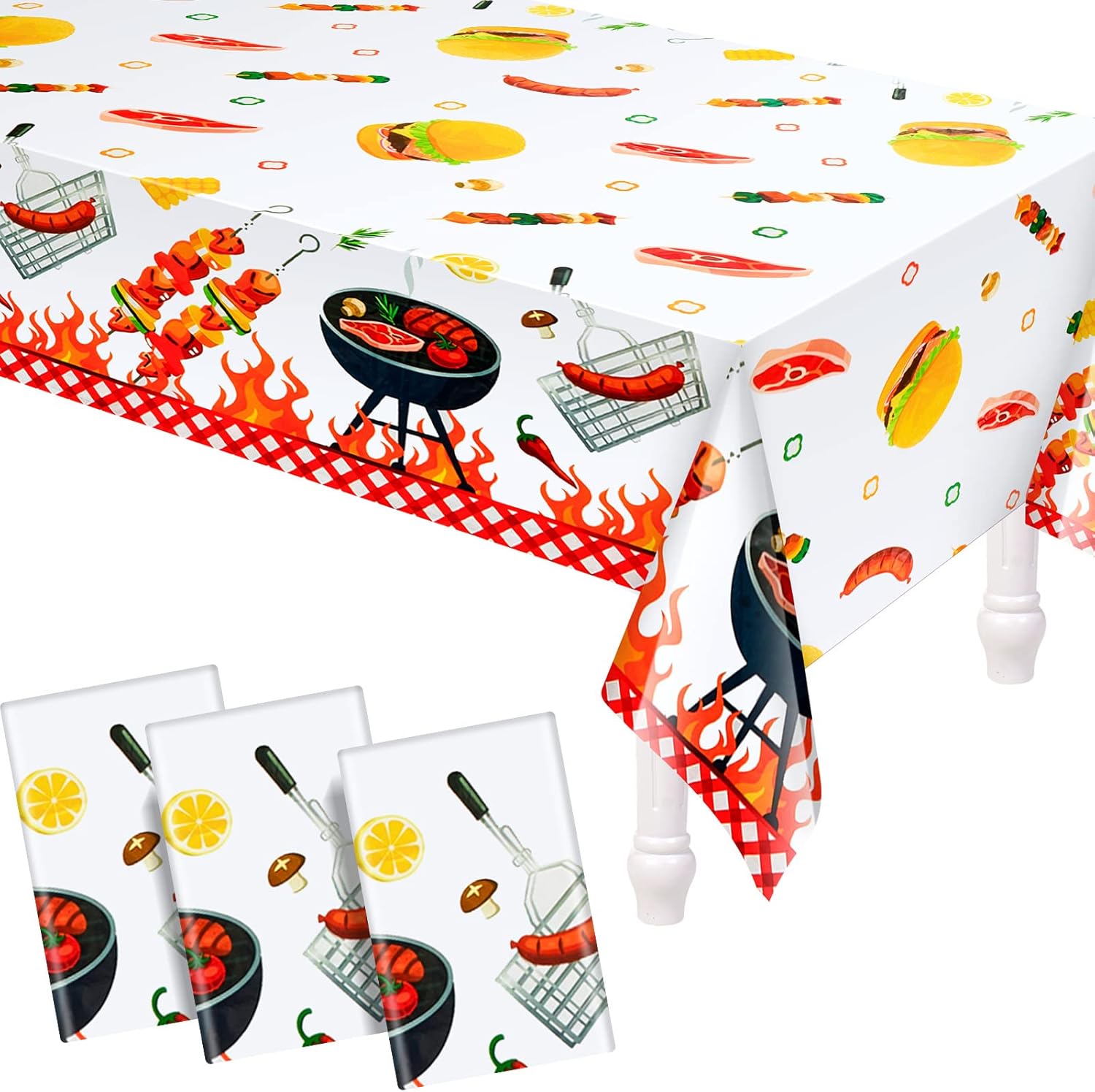Amylove 2 Pack BBQ Party Decorations Hot Dog Picnic Tablecloths 86 x 51 Inches Stain Resistant Tablecloth for Baby Q Baby Shower, Birthday, Carnival, Bachelorette Party Supplies