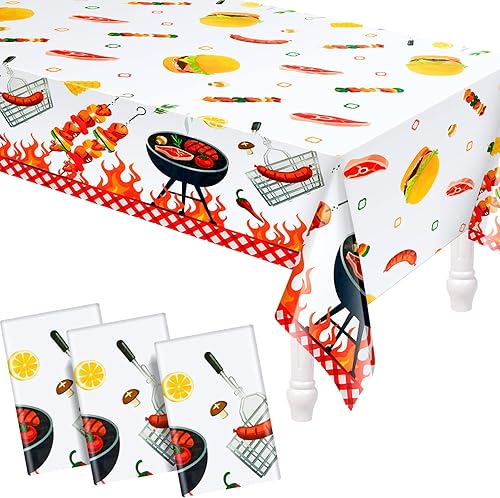 Miniatura 8 de Amylove Paquete de 2 manteles de plástico para fiestas de barbacoa, 86 x 51 pulgadas, resistentes a las manchas, para cumpleaños, barbacoa, baby