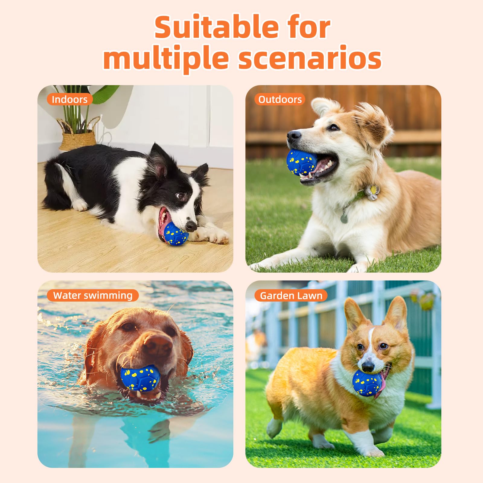 Pallina Interattiva per Cani, Giochi per Cani Che Si Muove da Sola, Palla Gioco Cane Interattivi Intelligenti, Dog Ball con 3 Modalità, Palla Rimbalzante per Cane di Taglia Grande e Media (Blu)