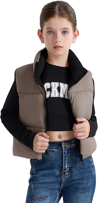 SOLOCOTE Girls' Puffer Vest Hooded Coat Water-Repellent Warm Winter Fleece Sleeveless Children's Jacket for 6-14 Years