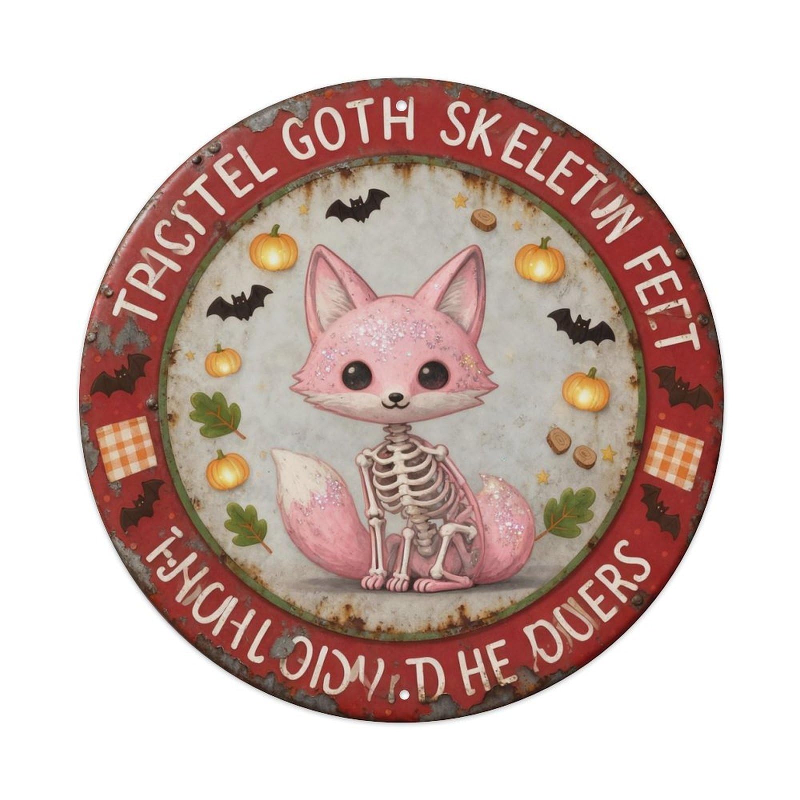 Pastel Goth Skeleton Fox Metal Tin Sign Plaque