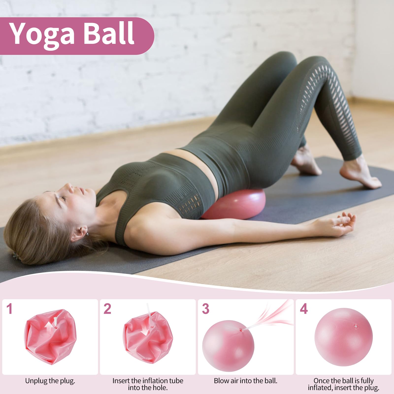 18Teiliges Pilates Set, Pilates-Ring, Yoga-Ball, Fitnessband, Spannungsring, Massageringund Tasche, passend für Home-Gym-Fitnessgeräte