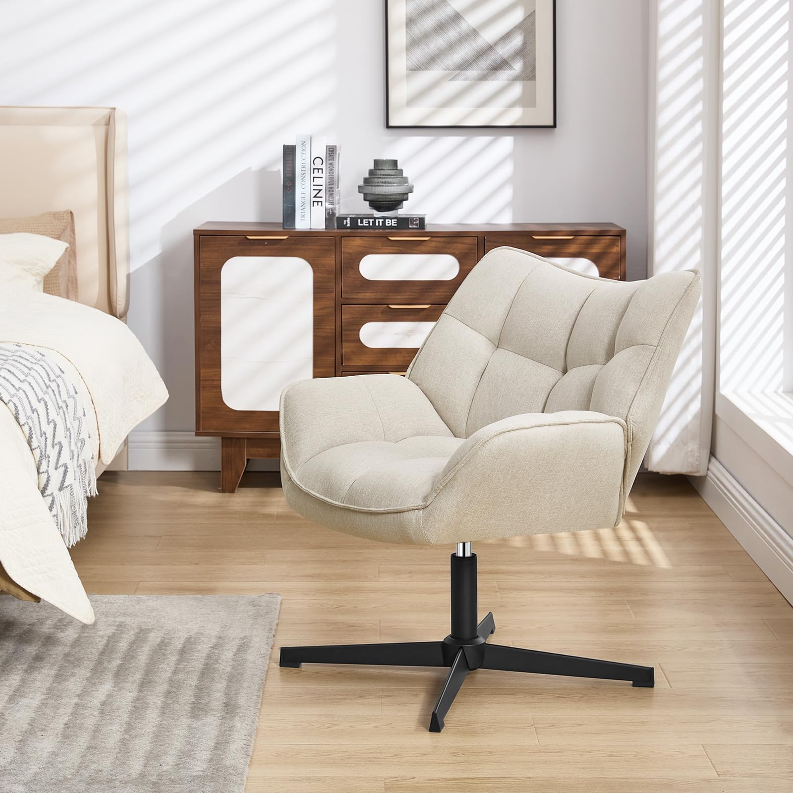 WOLTU Relaxsessel, Sessel 360° drehbar, Ohrensessel gepolstert, Fernsehsessel, Lesesessel, Loungesessel, Wohnzimmer Schlafzimmer, Leinen, Beige
