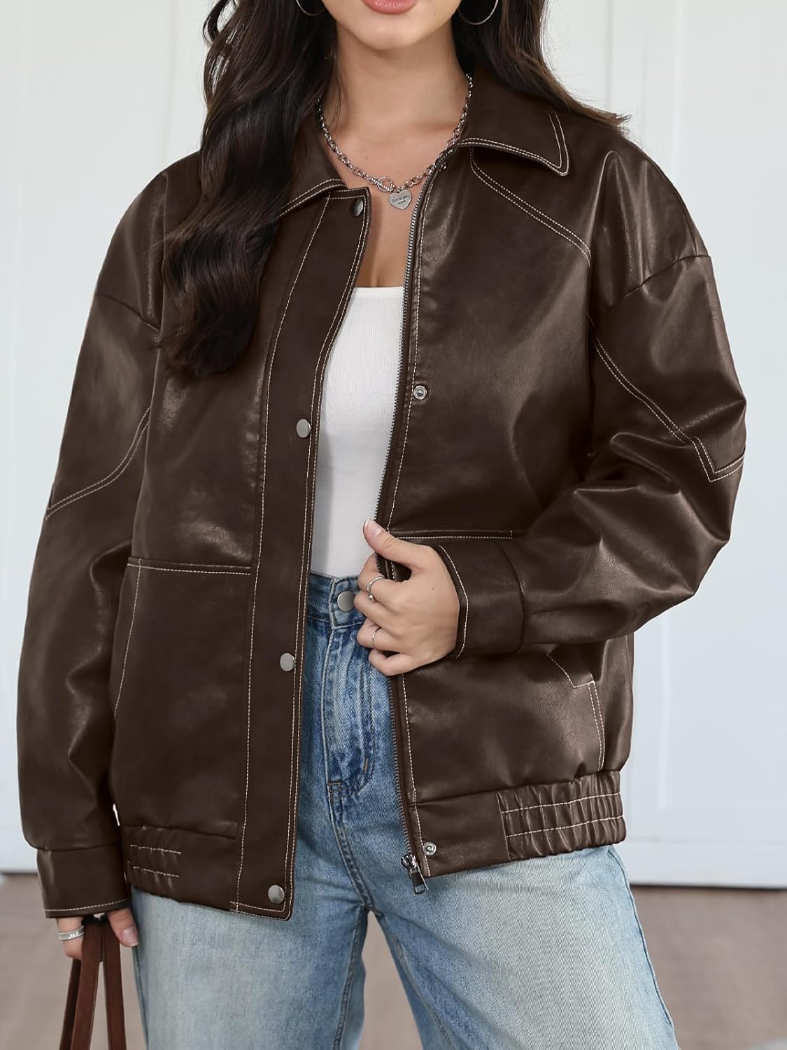 Trendy Queen Womens Oversized Leather Jackets Fall Motorcycle Bomber Winter Coats 2026 - Image 2