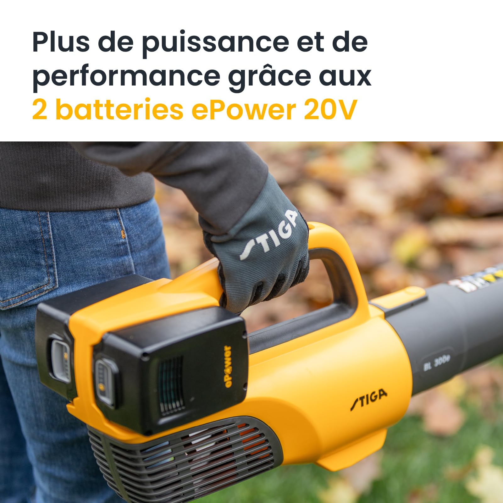 STIGA BL 300e Kit Souffleur sans Fil, 2 Batt. 20 V, 4 Ah – 42 m/s, 2 Vitesses – Autonomie 40 Min, Recharge À Bord et Support Mural