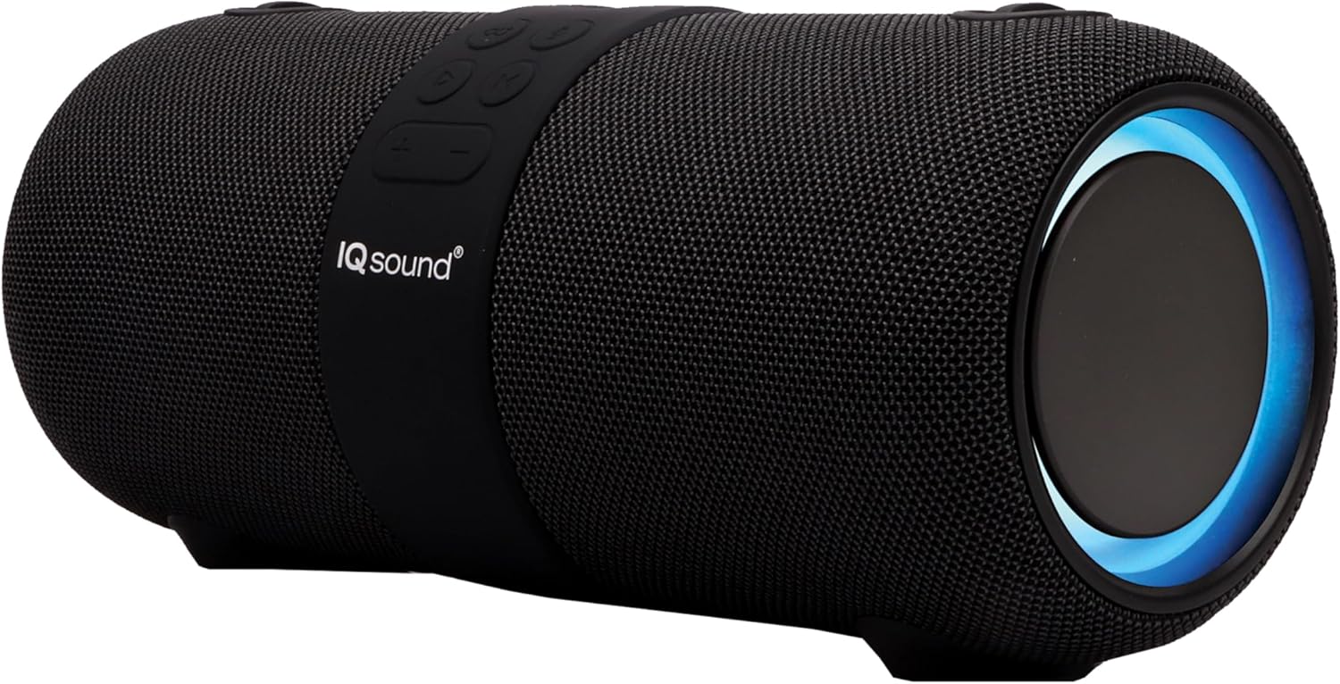 Supersonic IQ Sound IQ-2323BT 2 x 3-Inch Portable Bluetooth Fabric Speaker with TWS, Voice Control, Clear Sound, RGB Lights, Water Resistance, FM Radio, and USB/AUX Inputs - Perfect for Any Event