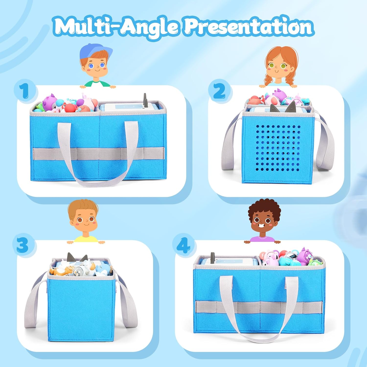 Carrying case for Toniebox Audio Player and Figurines Starter Set,Felt Organizer Bag,Travel for toniebox 2 Earphone and charger accessories portable bag (Blue) - Image 6