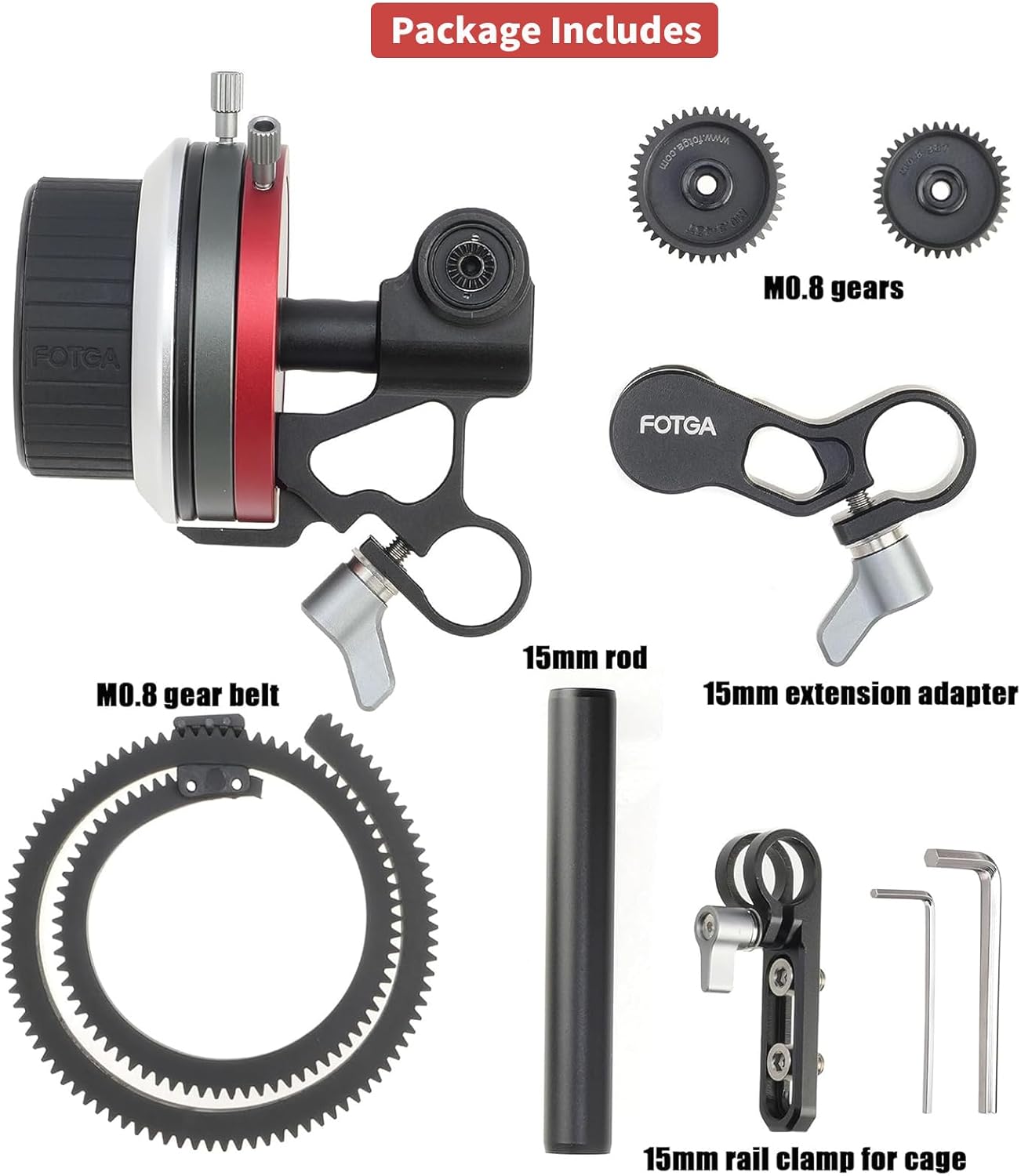 FOTGA Mini Follow Focus with A/B Stops & 15mm Rod Clamp, Gear Ring Belt & Extension Arm KIT for DSLR/Mirrorless Camera, Camera Cage Rig