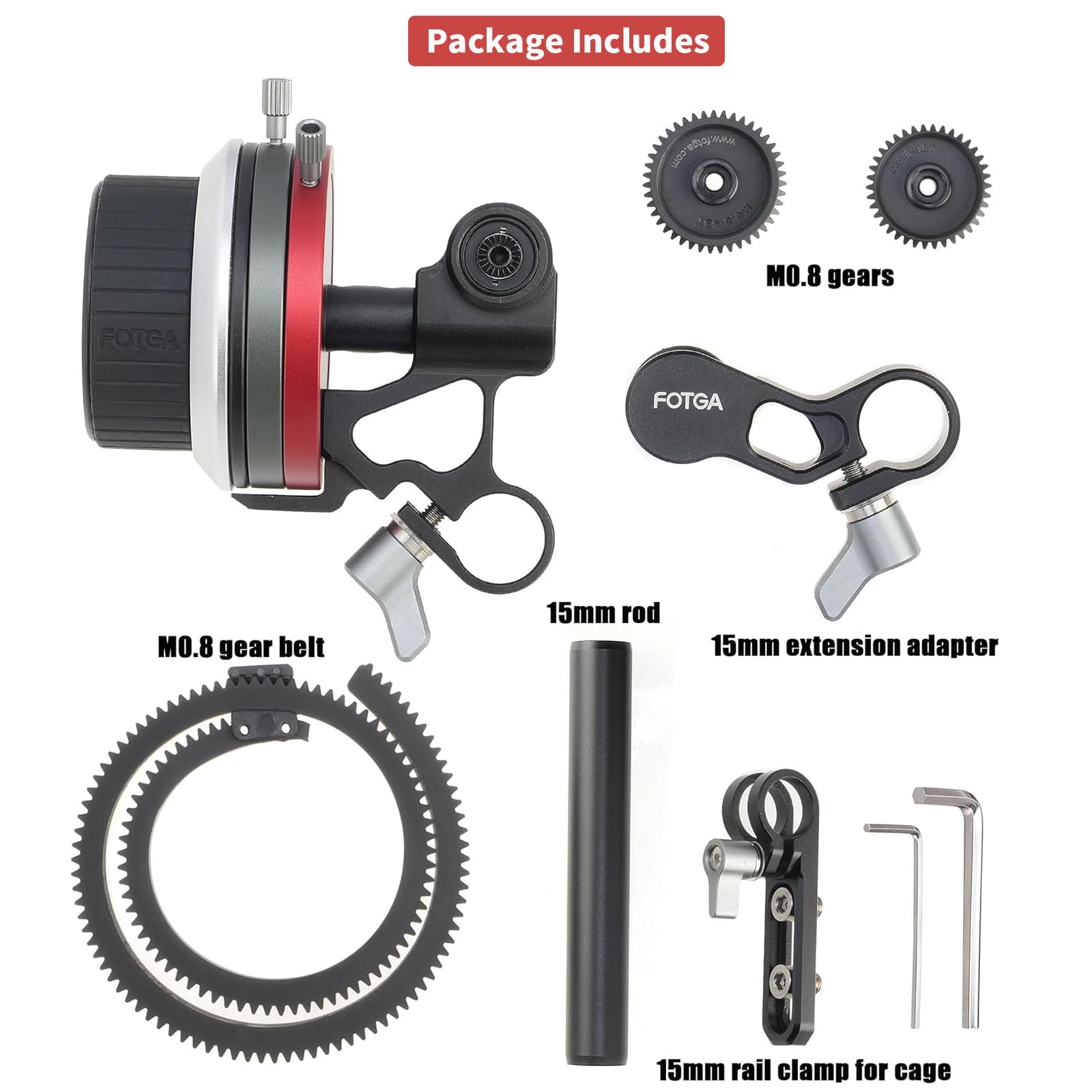 FOTGA Mini Follow Focus avec arrêts A/B et collier de serrage de tige de 15 mm, courroie de transmission et bras d'extension pour appareil photo reflex numérique/appareil photo sans miroir, cage